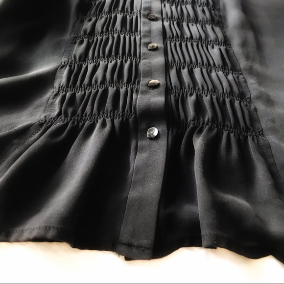 TEENFLO MAURICE TARICA 100% SILK BLACK RUFFLE LONG SLEEVE BUTTON UP BLOUSE - M - Picture 9 of 9